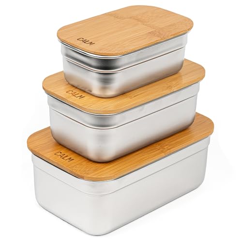 Calm Organics Stainless Steel Food Containers with Bamboo Cutting Board
