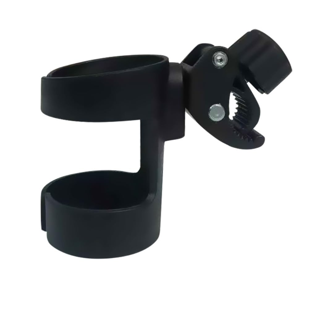 Portabicchier per Passeggino Universale, Antiscivolo, Rotazione a 360°, Portabottiglie per Biciclette, Carrellini, Deambulatori e Sedie a Rotelle (Nero)