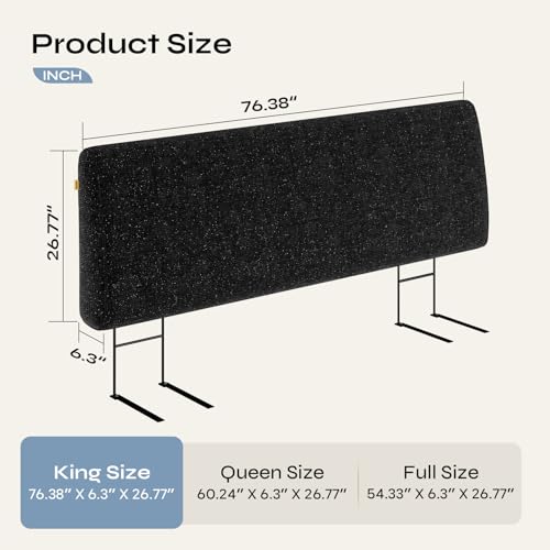 Image of Pinmoco 4.7 inch Upholstered Headboard for King Size Bed, Height Adjustable and Ergonomic Headboard, Easy Assemble, Sturdy and Durable, Starry Night Black