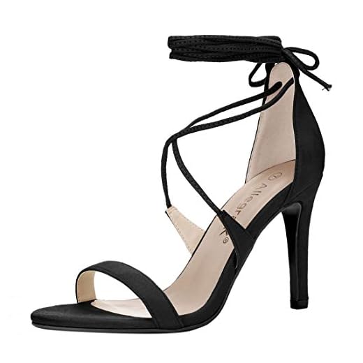 Allegra K Women's Open Toe Stiletto High Heel Lace-up Sandals (Size US 8) Black