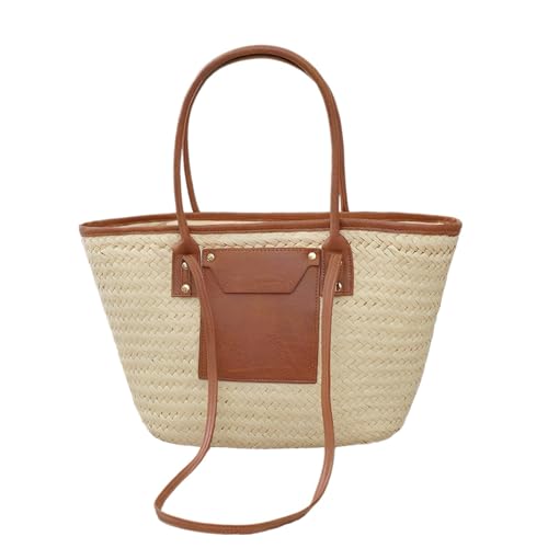 Women Straw Tote Bag Summer Beach Woven Basket Beige