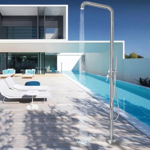 Ducha independiente para exteriores, columna de ducha de acero inoxidable con cabezal de ducha de mano para patio, jardín, piscina y playa