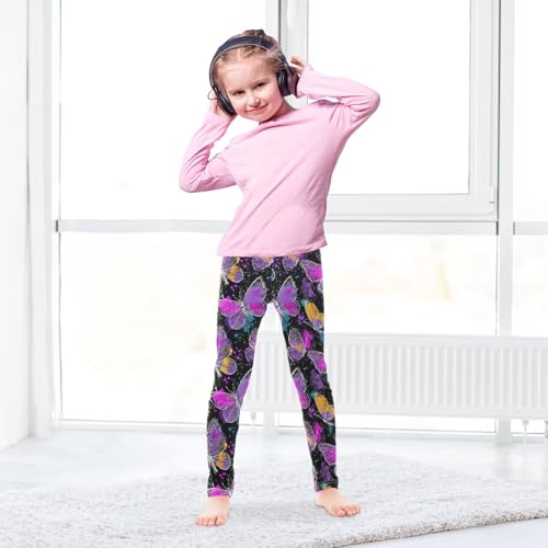 Girls' Athletic Leggings Ankle Length Yoga Dance Pants Kids Teen 4T Splashing Background Butterfly4