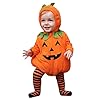 Vestiti Halloween Neonato 2 Pezzi Zucca Halloween Costume Neonato, Maniche Lunghe Vestito Costume In Cotone Costumes Zucca Tuta Con Cappuccio+Pantaloni Righe Carnevali E Feste A Tema (0-24Mesi)