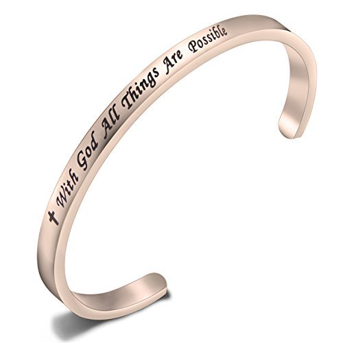 FEELMEM Matthew 19:26 With God All Things Are Possible Faith Cuff Bangle Bracelet Religious Jewelry Christian Gifts