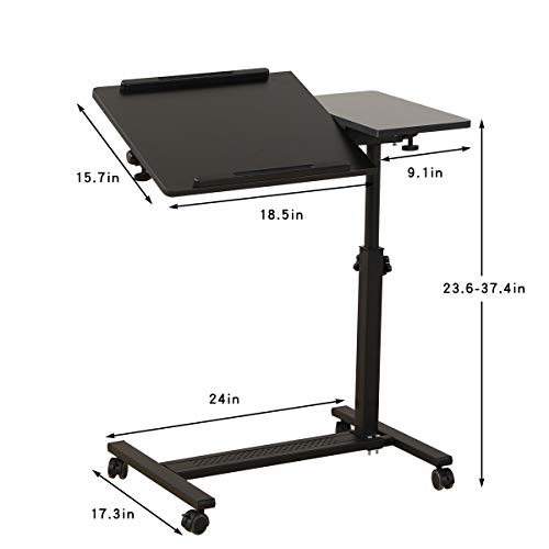 Tigerdad Over Bed Table With Wheels Adjustable | Rolling Laptop Table Overbed Desk Hospital Tray Table Sofa Chair Side Table (Black) #TOP1