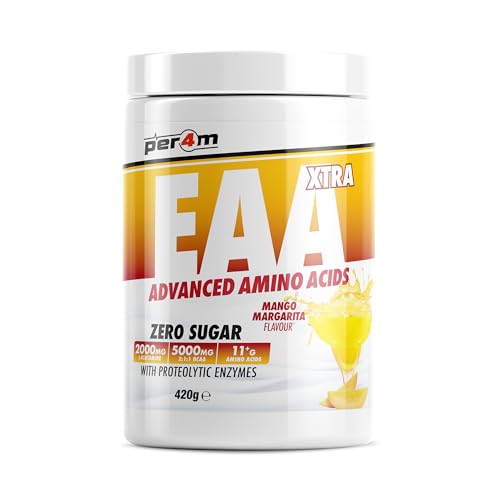 Per4m EAA Xtra/Amino Xtra | 30 Servings of Full Spectrum EAA with Proteolytic Enzymes | Vegan Friendly | Zero Sugar Amino Acid (420g Mango Margarita)