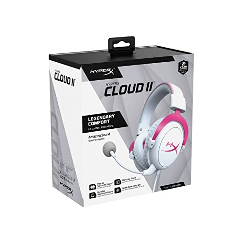Image of HyperX Cloud Ii-Gaming Headset for Pc,Ps5|Ps4. Includes 7.1 Virtual Surround Sound&USB Audio Control Box-Pink (4P5E0Aa),Over Ear,Wired