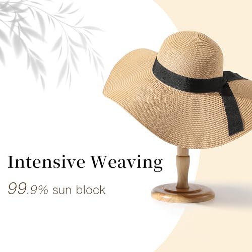 Image of Beach Hats for Women - Sun Hat Womens, Wide Brim Straw Womens Sun Hat with Wind Lanyard Roll Up Foldable UV Protection