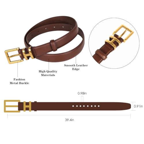 Image of Women's Fashion Classic Metal Buckle Leather Belt with Jeans Dress