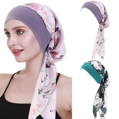 HTTDSLF 2 PCS Copricapo Chemioterapia Donna, Turbante Elastic Berretto, Chemioterapia Cappello, Copricapo, per Chemio Perdita dei Capelli