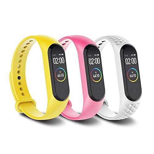 Simpeak Correa Compatible con Xiaomi Mi Smart Band 4 / Mi Band 3 Pulsera Banda [3 Pcs]-Silicona Reloj de Recambio Coloridos Correas Compatible con Mi Band 4 - Amarillo+Blanco+Rosa