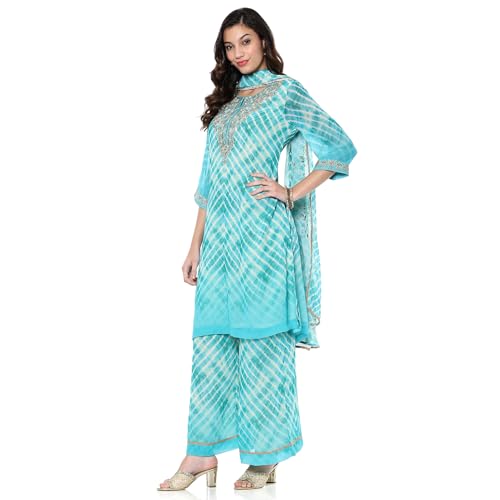 Image of BIBA Women Georgette Straight Embroidered Suit Set