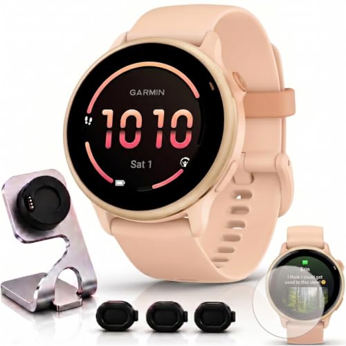 Garmin vivoactive 6, Health and Fitness GPS Smartwatch, AMOLED Display, Up to 11 Days of Battery, Pink Dawn with Silicone Band, 010-02985-03 - Bundle w/Deco Essentials Dock & USB-C Charger
