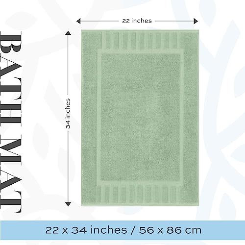 White Classic Luxury Bath Mat Floor Towel Set - Absorbent Cotton Hotel Spa Shower/Bathtub Mats [Not a Bathroom Rug] 22"x34" | 2 Pack | Green