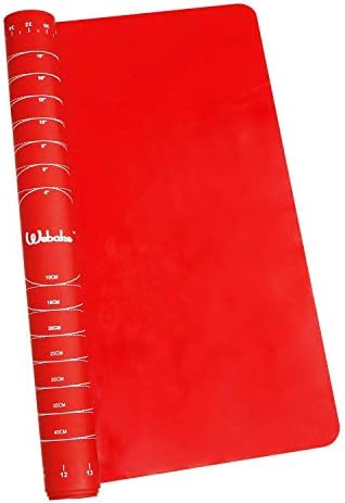 webake Extra Large Silicone Baking Mat 70 X 50 cm Pastry Mat with Measurements Non Stick Reusable Rolling Baking Sheets for Fondant Dough Cookies Cake Macarons Pizza Bread 27.5 X 19.6 Inch - Red