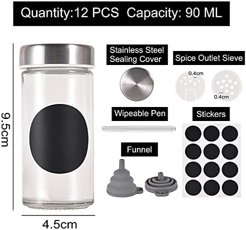 Miorkly 12 Round Glass Spice Jars Set-Spice Jars with Airtight Lids 100ml-Glass Food Storage Jars Containers-Spice Containers Spice Bottles-Cooking Empty Spice Jars Set with Round Spice Labels