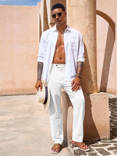 Runcati Mens Casual Pants Elastic Waist Cotton Linen Pants Pleated Loose Fit Lightweight Beach Yoga Trousers4