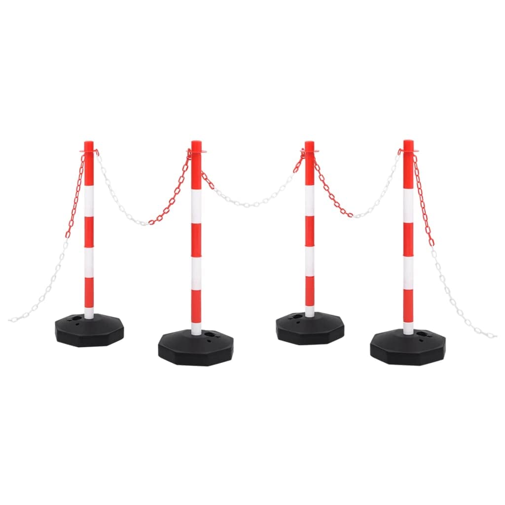 Set di pali a catena con 4 pali e 10 m di catena in plastica rosso, bianco e nero, base in PE riempibile, altezza 90 cm, barriera per parcheggio, cantiere, locali operativi, sicurezza stradale