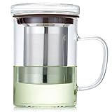 Glass Tea Cup with Infuser and Lid, 400ml Large Borosilicate Teacup, Clear Mug for Loose Leaf Tea, Blooming Tea, Tea Bags - Perfect Christmas or Birthday Gift for Women