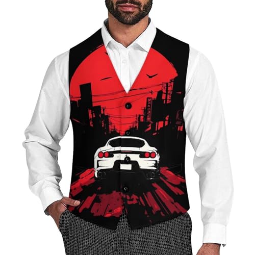 Japan Motorsport-Car Men's Suit Vests Dress Vest V-Neck Waistcoat Slim Business Formal with Pocket
