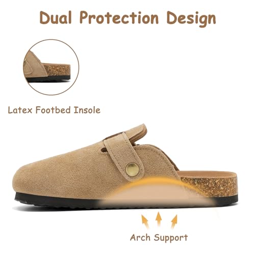 Image of Kids Clogs for Boys Girls Genuine Suede Leather Potato Slide Adjustable Buckle Indoor Outdoor Slippers