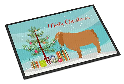 Caroline's Treasures BB9252JMAT American Lamancha Goat Christmas Doormat 24x36, Teal Front Door Mat Indoor Outdoor Rugs for Entryway, Non Slip Washable Low Pile, 24H X 36W