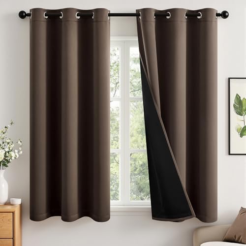 Image of MIULEE Chocolate Brown 100% Blackout Curtains for Bedroom 40x54 Inch Length | 2 Thick Layers Thermal Insulated Short Curtains with Black Liner, Noise Reducing Grommet, Drapes for Living Room, 2 Panels