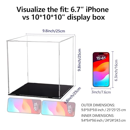 Image of Evron Display Case for Collectibles Assemble Clear Acrylic Box Alternative Glass Case for Display Action Figures Home Storage & Organizing Toys (10x10x10 inch; 25x25x25 cm)