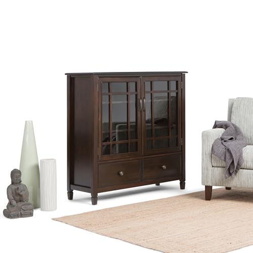 SIMPLIHOME Connaught Storage Cabinet - 46 inch Wide Solid Wood Tall Cabinet in Dark Chestnut Brown, Traditional Console for Living Room or Dining Room with Glass Doors, Adjustable Shelves, and Drawers by SIMPLIHOME - Image 2