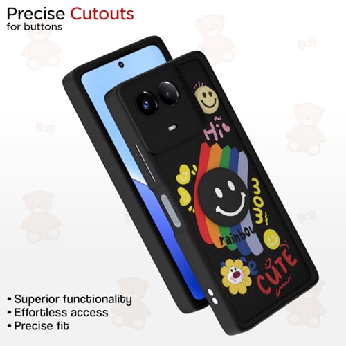 Image of Pikkme Back Cover for Realme 11 / 11X 5G / Narzo 60X 5G | Soft Silicone| Cute Rainbow Smile & 3D Cartoon Flower Design | Shockproof Raised Camera Protection Bumper Case (Black)