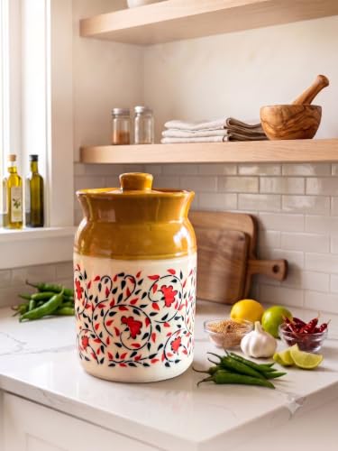 Image of 2 Kg Ceramic Storage Jar with Lid | Handcrafted Pickle Jar for Kitchen | Multipurpose Masala, Cookies, Snacks & Dry Fruit Container | Decorative Kitchen Canister (2 Litre)