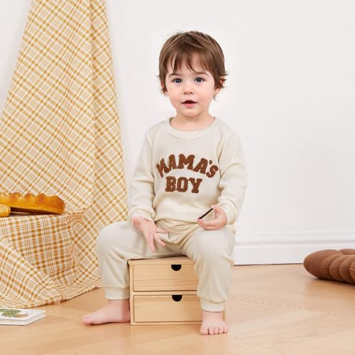 Kupretty Toddler Baby Boy Fall Winter Clothes Embroidery Waffle Knit Sweatshirt Pullover Tops + Casual Pants Outfit Set3