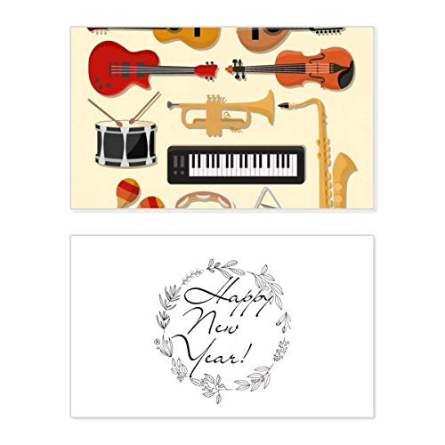 Tarjeta de Año Nuevo con mensaje de bendición y diseño de piano eléctrico