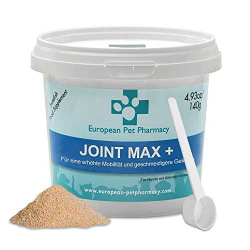 European Pet Pharmacy, Joint Max+, Joint Care für Hunde — Nahrungsergänzungsmittel Hund & Katze – Nährstoffreiche Formel mit Grünlippmuschel Hund – Jedes Alter – 140 g Glucosamin Chondroitin Pulver