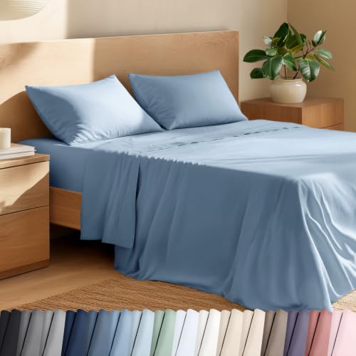 Bare Home 100% Organic Cotton Percale Sheet Set (Twin XL, Dusty Blue)