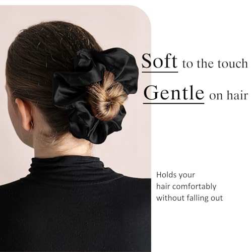 Image of Chuangdi 6 Pieces Big Satin Scrunchies for Women, Jumbo Silk Scrunchies Thick Elastic Jumbo Hair Tie Galentine Valentine's Day Gifts(Black)