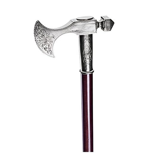 Design Toscano PA9096 Bavarian Walking Stick, 35 Inch, Pewter Handle and Hardwood Cane, Silver