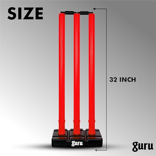 Image of Guru Cricket Wicket Set, Heavy Plastic Cricket Stumps Set - 3 Stumps + 2 Bails + 1 Base Stand
