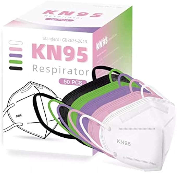 YIDERBO KN95 Face Masks 50Pack, 5-Ply Breathable Disposable Face Mask Filter Efficiency≥95%, Multicolor