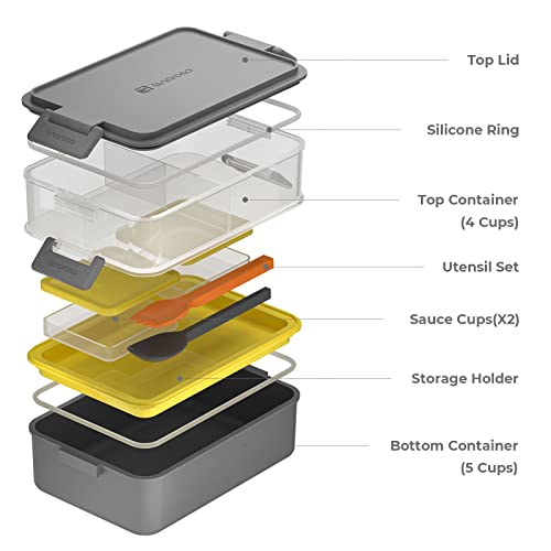 linoroso Bento Lunch Box for Adults with 3 Compartments Lunchbox with Sauce Container and Utensils - Image 2