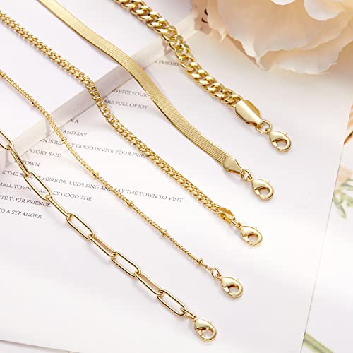 Kissyan Gold Layered Ankle Bracelets For Women, Dainty 14K Gold Plated Layering Anklets Set Adjustable Fashion Cuban Link Snake Tennis Chain Ankles Summer Beach Foot Jewelry Gifts For Women Girls #TOP6