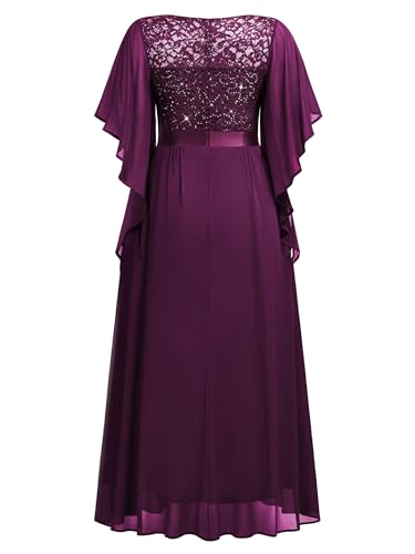 Image of Miusol Women's Plus Size Sequin Lace with Ruffle Cape Cloak Sleeves Elegant Evening Gown Wedding Guest Maxi Dress