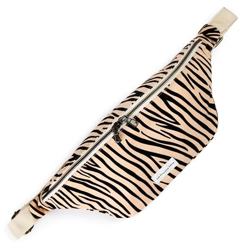 Image of The Peacock Crew Canvas Crossbody Sling Bag for Men & Women - Adjustable Strap, Dual Zippers Left /Right Handed, Secure Everyday Travel Fanny Pack Shoulder Pouch, Trekker Zebra, 14.5 x 6.3 x 3.6 inches
