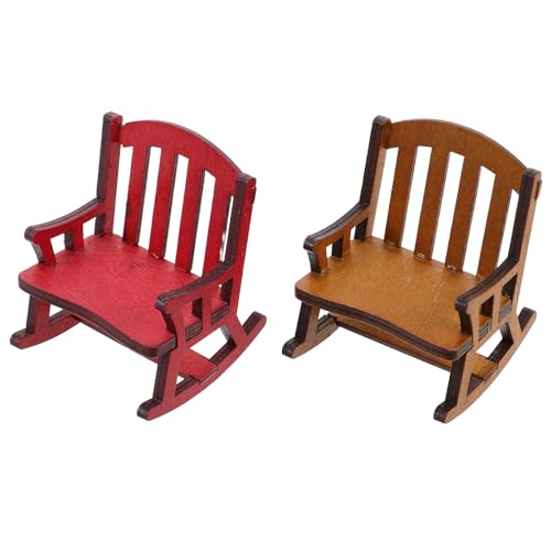 QUMIIRITY 2個 ミニチュアロッキングチェア 木製 クリスマス飾り ドールハウス用家具 かわいい置物 インテリアアクセント 自然な木目の温かみ