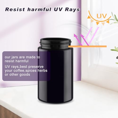 2 Pack Black Ultraviolet Glass Jar Empty Airtight Storage Jar UV Protection Refillable Containers Jar Smell Proof Glass Bottle For Coffee Tea Spices Herbs Cosmetics And More (150ml/5oz)2