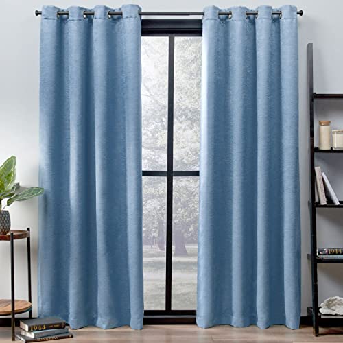 Exclusive Home Curtains Oxford-Vorhang, strukturiertes Satin, verdunkelnd, Ösen, 132 x 213 cm, Schieferblau Cover