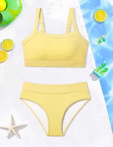Image of Girls Bathing Suit Color-Block Adjustable Straps Bikini Sets Girls Two Piece Swimsuits with Chest Pad Swimwear 7-18T