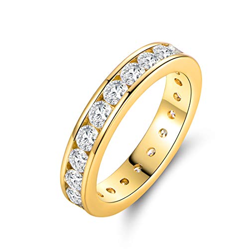 Barzel 18k Gold/White Gold & Rose Gold Plated Cubic Zirconia Eternity Band Ring (Gold, 7)