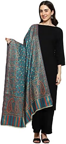 Weavers Villa Kani Poly Wool Shawl for Women Soft Warm Winter Stole with Traditional Kani Design, Elegant Ethnic Wrap for Wedding, Festive, Casual & Gifting Use, 100 x 200 cm